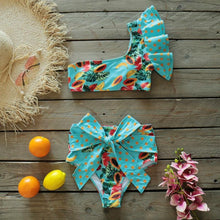 将图片加载到图库查看器，Two-Pieces Women Floral Push-Up Padded Bra Ruffles Bikini Set Swimsuit Swimwear Bathing Suit Beachwear Floral Printed Swimsuit Knotted String Triangle Bikini Tie Side High Cut Cheeky Bikini Set
