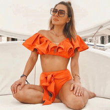 将图片加载到图库查看器，Two-Pieces Women Floral Push-Up Padded Bra Ruffles Bikini Set Swimsuit Swimwear Bathing Suit Beachwear Floral Printed Swimsuit Knotted String Triangle Bikini Tie Side High Cut Cheeky Bikini Set
