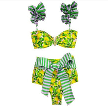 将图片加载到图库查看器，Two-Pieces Women Floral Push-Up Padded Bra Ruffles Bikini Set Swimsuit Swimwear Bathing Suit Beachwear Floral Printed Swimsuit Knotted String Triangle Bikini Tie Side High Cut Cheeky Bikini Set
