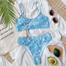 Load image into Gallery viewer, Modern Blue High Waist Bikini Push Up Swimwear Women Dragon Printed Bikini Set Retro Swimsuit Women's High Waist Bikini Swimsuits Twist Push Up Two Piece Bathing Suits Tummy Control Swimwear
