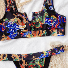 Load image into Gallery viewer, Modern Blue High Waist Bikini Push Up Swimwear Women Dragon Printed Bikini Set Retro Swimsuit Women's High Waist Bikini Swimsuits Twist Push Up Two Piece Bathing Suits Tummy Control Swimwear
