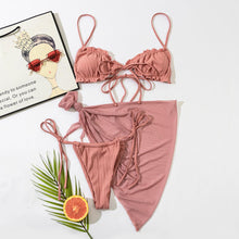 Load image into Gallery viewer, 3PCS Ladies Split Swimwear Sets Women Swimsuit Women's Bikini Swimsuits Bikini Set With Wrap Skirt Underwire Swimwear Bathing Suit Chiffon Cover Up Bikini Ruffles Lace-up  Mesh Cover Ups Bikinis Set
