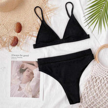 Load image into Gallery viewer, Female Swimsuit High Waist Bikini Women High Waist Swimsuits Triangle Bathing Suit V Neck Two Piece Bikini Sets Women Swimwear Two-pieces Bikini Set Ribbed Bather Bathing Suit Swim
