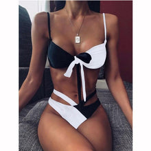 将图片加载到图库查看器，Women High Waist Bikini Swimsuit Swimwear Female Women Metal Ring Cross Bandage Bikini Set Swimsuit Two Piece Cutout Tie Back Bathing Suit Thong Bikini Set Bathing Suit Bather
