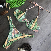 Load image into Gallery viewer, Women Push-up Bikini Swimwear Adjustable Swimsuit Bathing Suit Beachwear Women's Tie Bikini Lace Up Bottom String Swimsuit Bandage Swim Beach Wear Summer Comfortable Bikini Set
