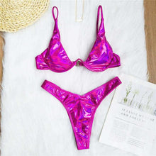 Load image into Gallery viewer, Underwired Bikini Female Swimsuit Women Swimwear Two-Piece V Shape Wire Bikini Set Bather Bathing Suit Women Micro Bikini Set Shiny Metallic 2 Piece Swimsuit Push Up Underwire Swimwear Bathing Suit
