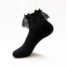将图片加载到图库查看器，Women Lace Mesh Black White Cotton Socks Japanese Maiden Lovely Short Socks Frilly Ruffle Princess Socks For Women
