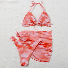 Load image into Gallery viewer, 3 Piece Women Bikini Modern Swimsuit Women High Cut  Suit Halter Swimwear Women's Bikini Swimsuits With Wrap Skirt Lace Up Pieces Strings High Cut Bikini Set Bathing Suits Female Triangle Backless Bathing Suit
