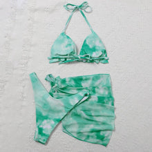 Load image into Gallery viewer, 3 Piece Women Bikini Modern Swimsuit Women High Cut  Suit Halter Swimwear Women's Bikini Swimsuits With Wrap Skirt Lace Up Pieces Strings High Cut Bikini Set Bathing Suits Female Triangle Backless Bathing Suit
