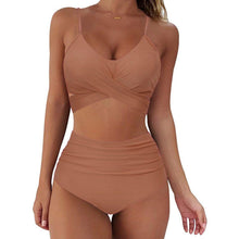 将图片加载到图库查看器，Solid Swimwear Women Top Swimsuit Bikini Solid Push Up High Cut Lace Up Halter Bikini Set Women High Waist Bikini Twist Front Swimsuits Lace Up Bikini Tops 2 Piece Bathing Suits Summer Swimsuit
