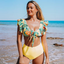 将图片加载到图库查看器，High Waist Bikini Ruffle Swimwear Women Print Swimsuit Push Up Bikinis Plus Size Bathing Suits Floral Beach Wear Bikini Swimsuits for Teen Girls

