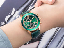 将图片加载到图库查看器，Luxury Green Business Women Watches Quartz Fashion Leather Strap Waterproof Multifunctional Wristwatch For Women
