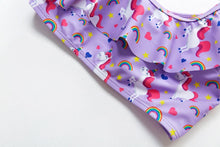 将图片加载到图库查看器，3-16Y Cartoon Two-piece Girls Swimwear Ruffle Swimsuit Bikini Set One Shoulder Beachwear Princess Two Piece Bathing Suit Children Swimwear Girls Swimsuit Bikini Set
