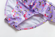 将图片加载到图库查看器，3-16Y Cartoon Two-piece Girls Swimwear Ruffle Swimsuit Bikini Set One Shoulder Beachwear Princess Two Piece Bathing Suit Children Swimwear Girls Swimsuit Bikini Set
