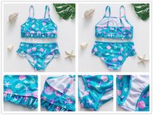 将图片加载到图库查看器，3-16Y Cartoon Two-piece Girls Swimwear Ruffle Swimsuit Bikini Set One Shoulder Beachwear Princess Two Piece Bathing Suit Children Swimwear Girls Swimsuit Bikini Set
