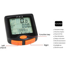 Load image into Gallery viewer, Black Mini Waterproof Bicycle Computer Wired Digital Multifunction Speedometer Waterproof Motion Sensor Bicycle Computer Odometer Cycling Multi Function Waterproof 4 Line Display With Backlight
