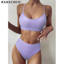 Load image into Gallery viewer, Swimwear Women Ribbed Bathing Suit Female Push Up Bikini Set Women's Bathing Suit Lace up Bikini Ribbed Two Piece Swimsuit Beachwear High Waist Bikini Women's Swimsuit
