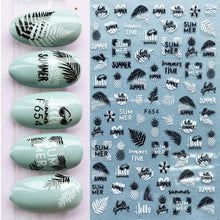 Load image into Gallery viewer, Summer Tropical Beach Coconut Tree Slippers 3D Nail Sticker Leaves Shell Transfer Decals Slider Decoration Manicures  Tip Water Transfer Nail Decals Sticker For Pretty Girl Self-Adhesive Nail Decals Designer Nail Stickers for Acrylic
