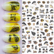 Load image into Gallery viewer, Summer Tropical Beach Coconut Tree Slippers 3D Nail Sticker Leaves Shell Transfer Decals Slider Decoration Manicures  Tip Water Transfer Nail Decals Sticker For Pretty Girl Self-Adhesive Nail Decals Designer Nail Stickers for Acrylic
