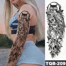 Load image into Gallery viewer, Full Arm Temporary Tattoos 8 Sheets and Half Arm Shoulder Waterproof Tattoos Elegant Large Lion Sleeve Sticker Tattoo Waterproof Temporary Big Wolf Tatoos For Men and Women
