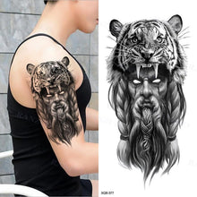 将图片加载到图库查看器，Big Tiger Lion Waterproof Temporary Sticker Tattoo Arm Legs Fake Tattoo Stickers For Adults Realistic Luxury Design For Mens Womens

