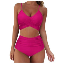 将图片加载到图库查看器，Solid Swimwear Women Top Swimsuit Bikini Solid Push Up High Cut Lace Up Halter Bikini Set Women High Waist Bikini Twist Front Swimsuits Lace Up Bikini Tops 2 Piece Bathing Suits Summer Swimsuit
