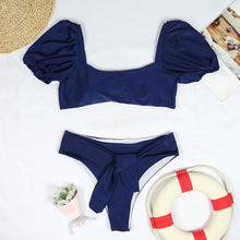 Load image into Gallery viewer, Bikini New 2 Piece Women Swimsuit Women's High Waist Bikini Set Fashion Puff Sleeve Swimwear Set Bathing Suits Solid Color Short Puff Sleeve Summer High Waist Cut Backless Bathing Suit Beachwear
