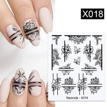 Load image into Gallery viewer, Black Lines Flower Leaves Water Decals Stickers Floral Face Marble Pattern Slider For Nails Summer Nail Art Decoration Summer Stickers on Nails Simple Summer Slider for Manicure Nail Art Watermark Manicure Decor
