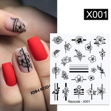 Load image into Gallery viewer, Black Lines Flower Leaves Water Decals Stickers Floral Face Marble Pattern Slider For Nails Summer Nail Art Decoration Summer Stickers on Nails Simple Summer Slider for Manicure Nail Art Watermark Manicure Decor
