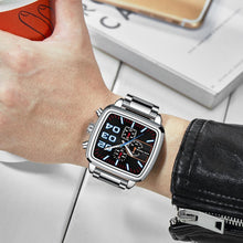 Load image into Gallery viewer, Elegant Business Square Mens Watch Multifunctional Waterproof Stainless Steel Design Big Wrist Watch
