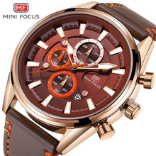 Load image into Gallery viewer, Brown Luxury Mens Watches Strong Leather Strap Modern Design Waterproof Multifunctional Business Wrist Watch

