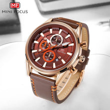 Load image into Gallery viewer, Brown Luxury Mens Watches Strong Leather Strap Modern Design Waterproof Multifunctional Business Wrist Watch

