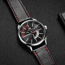 将图片加载到图库查看器，Elegant Black Quartz Men's Watch Fashion Leather Strap Luxury Calendar Design Luminous Analog Unique Design Wristwatches
