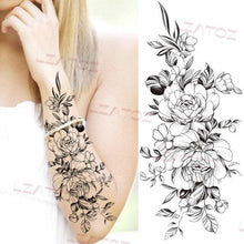 Load image into Gallery viewer, Realistic Sketches Black Flowers Temporary Waterproof Flower Tattoos Modern Body Arm Drawing For Womens

