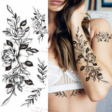 Load image into Gallery viewer, Realistic Sketches Black Flowers Temporary Waterproof Flower Tattoos Modern Body Arm Drawing For Womens
