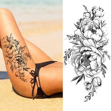Load image into Gallery viewer, Realistic Sketches Black Flowers Temporary Waterproof Flower Tattoos Modern Body Arm Drawing For Womens
