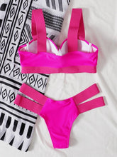 将图片加载到图库查看器，Women's Swimsuits Swimwear Patchwork Bikini Woman Push up Bikinis Swimsuit Bathing Suits Women Rave Neon Patchwork Bikini Swimsuit 2 Piece Cutout Molded Push Up Bathing Suit
