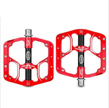 将图片加载到图库查看器，Wide Flat Mountain Road Cycling Bicycle Bike Pedal 3 Sealed Bearings 9/16 in Aluminum With Removable Antiskid Cleats Mountain Bike Pedal Platform Flat Bicycle Pedals Aluminum Alloy Non-Slip Metal Bike Pedals With 3 Bearings For Road
