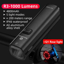 Load image into Gallery viewer, Bike Light Front Lamp USB Rechargeable LED 4800mAh Bicycle Light Waterproof Bicycle Light Set USB  Rechargeable Super Bright Bike Headlight For Night Riding Bracket 1000LM
