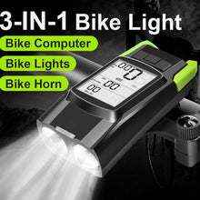 Load image into Gallery viewer, 4000mAh Bike LED Lights Bicycle Computer With Horn USB Rechargeable Flashlight Bike Speedometer Waterproof USB Rechargeable Bicycle Computer With Loud Bike Bell Waterproof Bike Odometer
