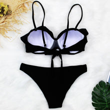 Load image into Gallery viewer, Female Two Piece Swimsuit Low Waist Bikini Floral Printing Swimwear Push Up Bathing Suit  Detachable Padded Push Up Striped Bikini Set Two Piece Swimsuit Ladies Vintage Lace Bikini Sets Beach Swimwear
