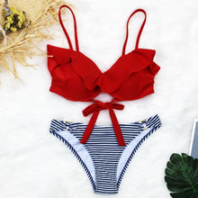Load image into Gallery viewer, Female Two Piece Swimsuit Low Waist Bikini Floral Printing Swimwear Push Up Bathing Suit  Detachable Padded Push Up Striped Bikini Set Two Piece Swimsuit Ladies Vintage Lace Bikini Sets Beach Swimwear
