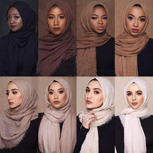 Load image into Gallery viewer, Light Soft Fashion Solid Scarf Crinkle Cotton Linen Wrap Shawl Hijab Muslim Woman Shawls Turban Islamic Clothing Head Wrap For Women
