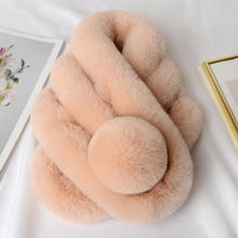 Load image into Gallery viewer, New Winter Solid Color Warm Thicken Soft Collar Scarf Faux Rabbit Fur Neckerchief Plush Warm Hot Scarfs Cross Collar Scarf Shawl Solid With Pearl Elegant For Women
