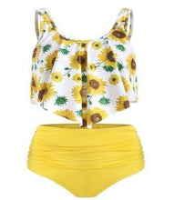将图片加载到图库查看器，Women High Waist Bikini Plus Size Swimwear Summer Swimsuit Beach Bathing Suit Ruffle Bikini  Floral Printed Ruffle High Waist Bikini Set Women's Tummy Control Bathing Suit Swimsuit Flounce Peplum
