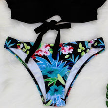 Load image into Gallery viewer, Female Two Piece Swimsuit Low Waist Bikini Floral Printing Swimwear Push Up Bathing Suit  Detachable Padded Push Up Striped Bikini Set Two Piece Swimsuit Ladies Vintage Lace Bikini Sets Beach Swimwear
