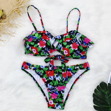 Load image into Gallery viewer, Female Two Piece Swimsuit Low Waist Bikini Floral Printing Swimwear Push Up Bathing Suit  Detachable Padded Push Up Striped Bikini Set Two Piece Swimsuit Ladies Vintage Lace Bikini Sets Beach Swimwear
