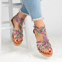 将图片加载到图库查看器，Casual Sandals Shoes Women Colorful Summer Flat Ankle Strap Sandals Shoes Flats Sandals For Women Dressy Strappy Flat Open Toe Sandals Wide Comfortable Leather Sandals
