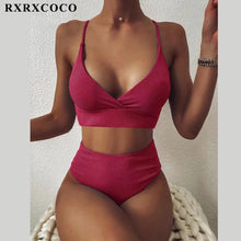 Load image into Gallery viewer, Swimwear Women Ribbed Bathing Suit Female Push Up Bikini Set Women's Bathing Suit Lace up Bikini Ribbed Two Piece Swimsuit Beachwear High Waist Bikini Women's Swimsuit
