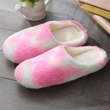 Load image into Gallery viewer, Women Home Slippers With Faux Fur Flats Heel Winter Shoes Keep Warm Shoes For Woman Rainbow Faux Fur Warm Memory Foam Slippers Suede Slip-on Cozy House Shoes Non-Slip Sole
